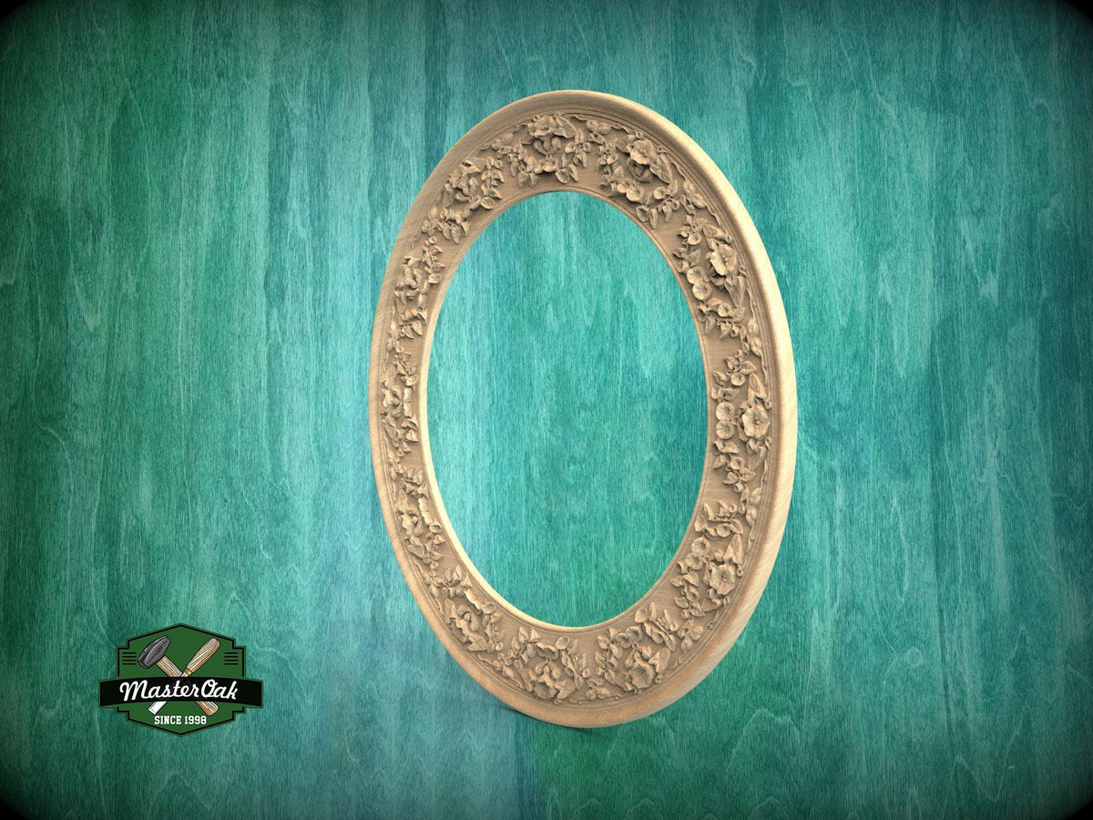 Antique-Style Circular Wood Frame with Floral Carvings for Elegant Interiors, 1 pc, Unpainted, Home Wall Embellishment, Carved Mirror Frame