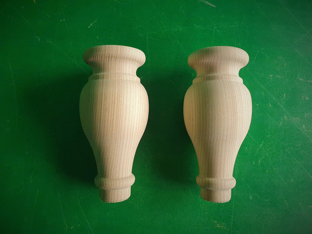 Round Wooden Table Legs – Set of 2 Classic Turned Furniture Legs, Baroque Style Carved Wood Feet