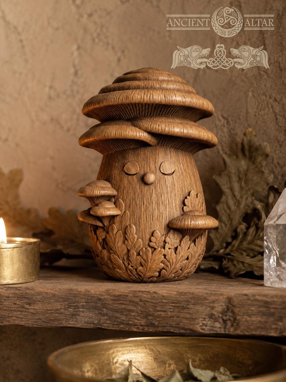 Wooden Mushroom Spirit Figurine, Oak Forest Guardian, Cottagecore Woodland Decor, Small Nature Lover Gift