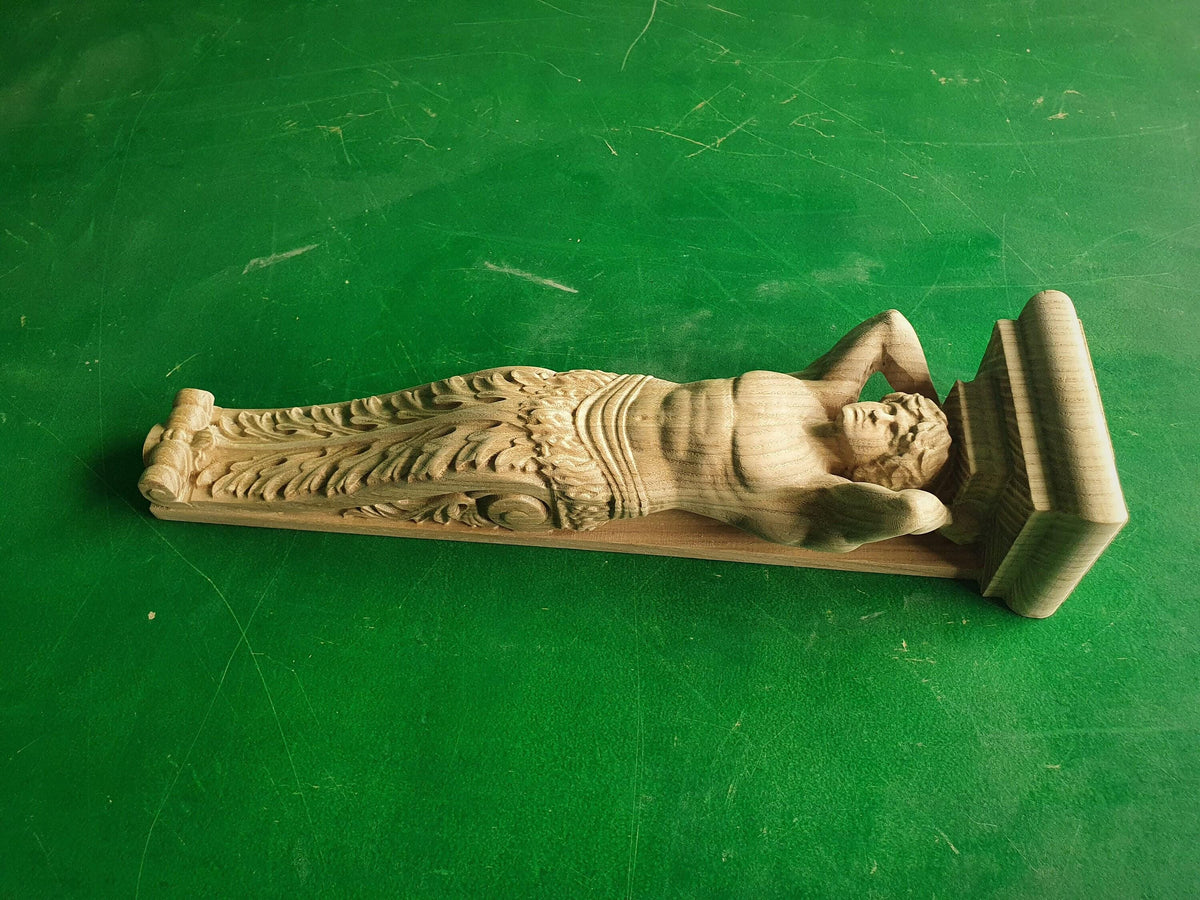 Atlas Carved Wooden Corbel Unpainted,  Telamon, Home Wall Embellishments