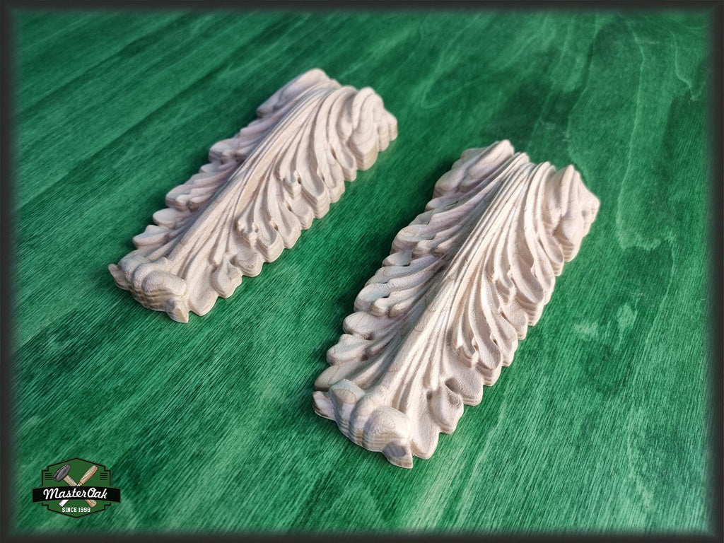 Carved Wooden Corbels: Acanthus Leaf Design, Unfinished Pair