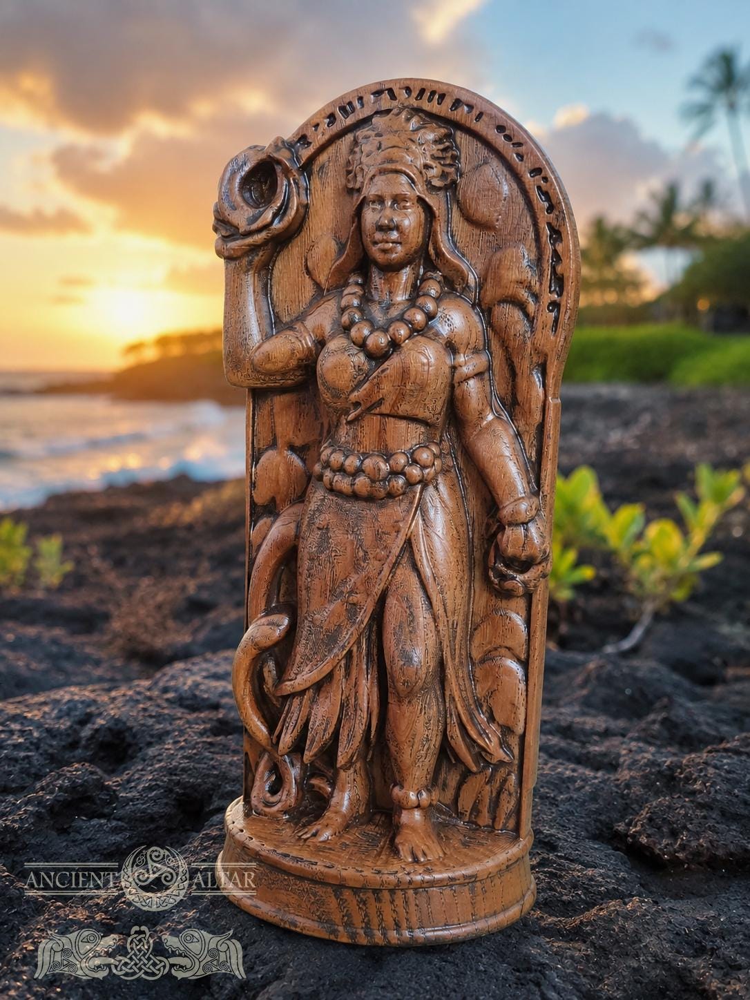 Hawaiian Goddess Kapo Statue: Oak Altar Piece, Polynesian Decor