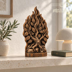 Burning Bush Oak Wood Sculpture, Biblical Tree with Flames, Judaica Decor, Exodus Inspired Wooden Relief, Religious Gift