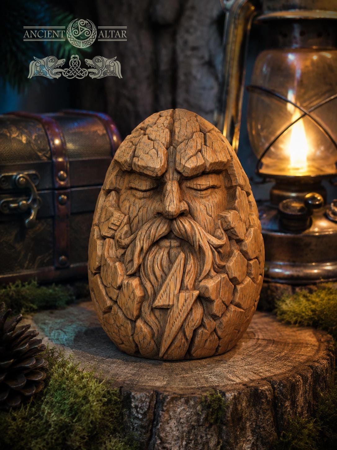 Thunder Heart Wooden Figurine, Oak Norse God Statue, Viking Thunder Guardian, Small Pagan Altar Decor