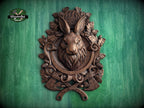 Carved Hare Wall Decor – Forest Spirit Wooden Plaque, Rustic Woodland Animal Art