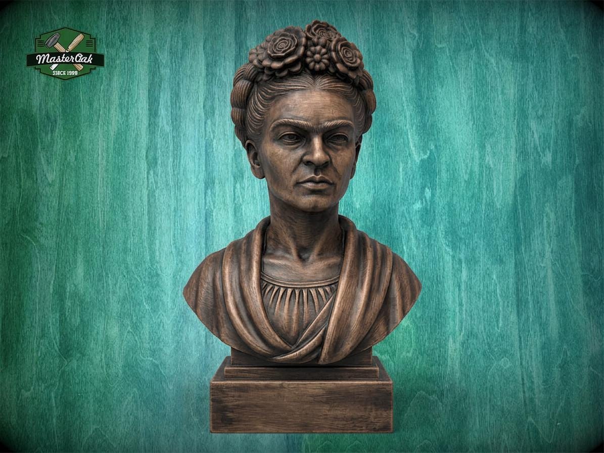 Frida Kahlo Bust | Carved & Hand-Finished Wood Statue | Gift for Art Lovers