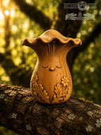 Wooden Chanterelle Forest Spirit Figurine, Oak Mushroom Guardian, 2.76 in