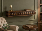 Carved Solid Oak Wall Shelf with Oval Ornament, Decorative Floating Display Shelf, Floating Shelf