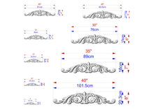 Load image into Gallery viewer, a series of ornamental designs, each with its own size and dimensions. The designs are labeled with their respective measurements, including the width and height in centimeters. The image is a collection of seven distinct designs, each with its own unique size and scale.
