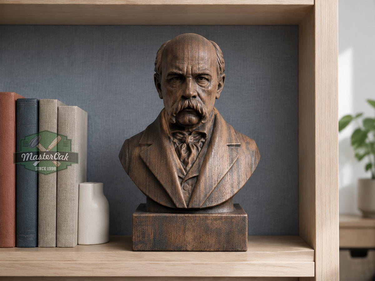 Taras Shevchenko Bust, Hand-Finished Wood Sculpture | Ukrainian Culture Gift