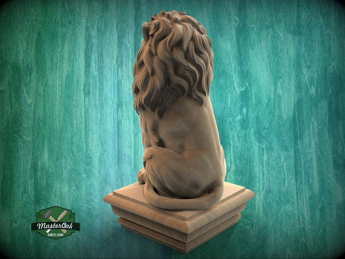 Carved Wooden Lion Newel Finial – Lion Bed Post Topper for Stair Post or Bed Frame