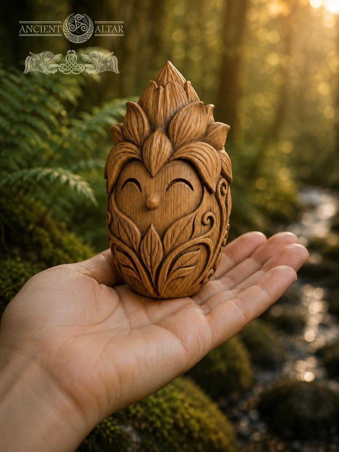 Bloom Keeper Wooden Forest Spirit Figurine, Oak Flower Guardian, Cottagecore Plant Lover Gift, Botanical Shelf Decor
