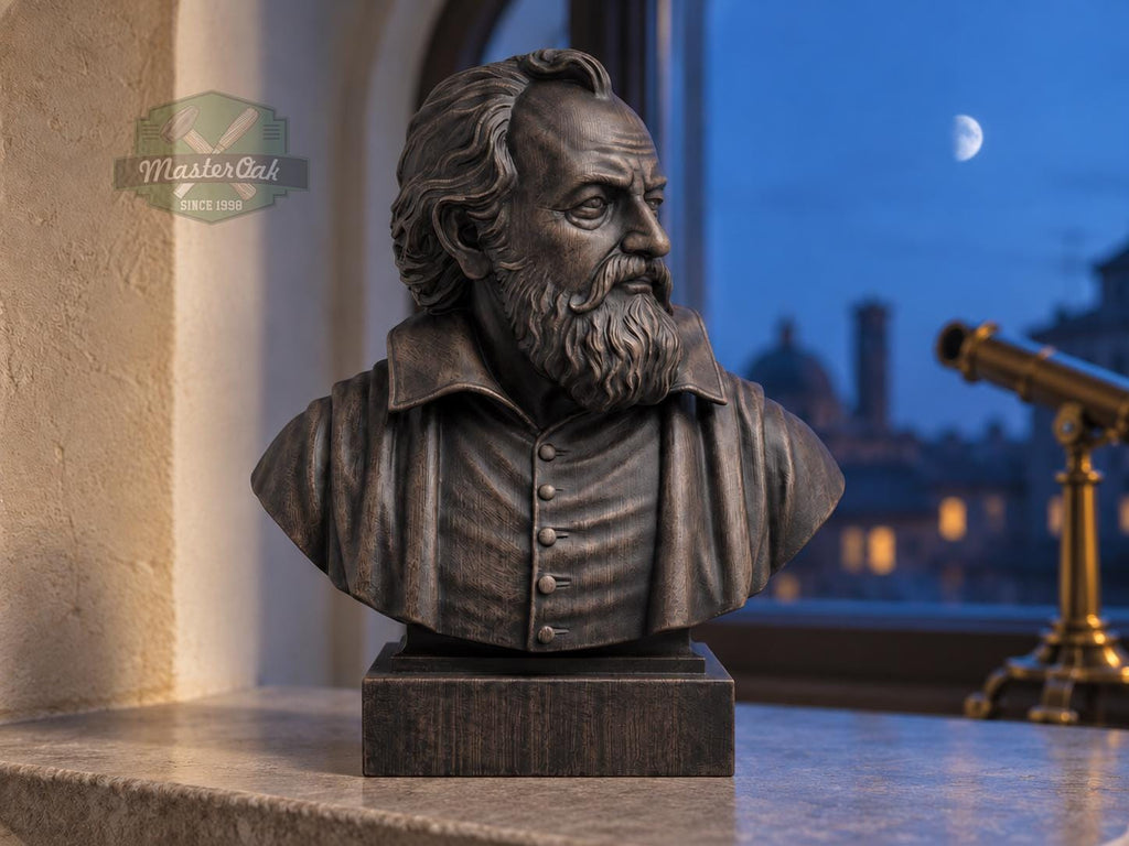 Galileo Galilei Bust, Hand-Finished Wood Sculpture | Astronomy & Science Decor