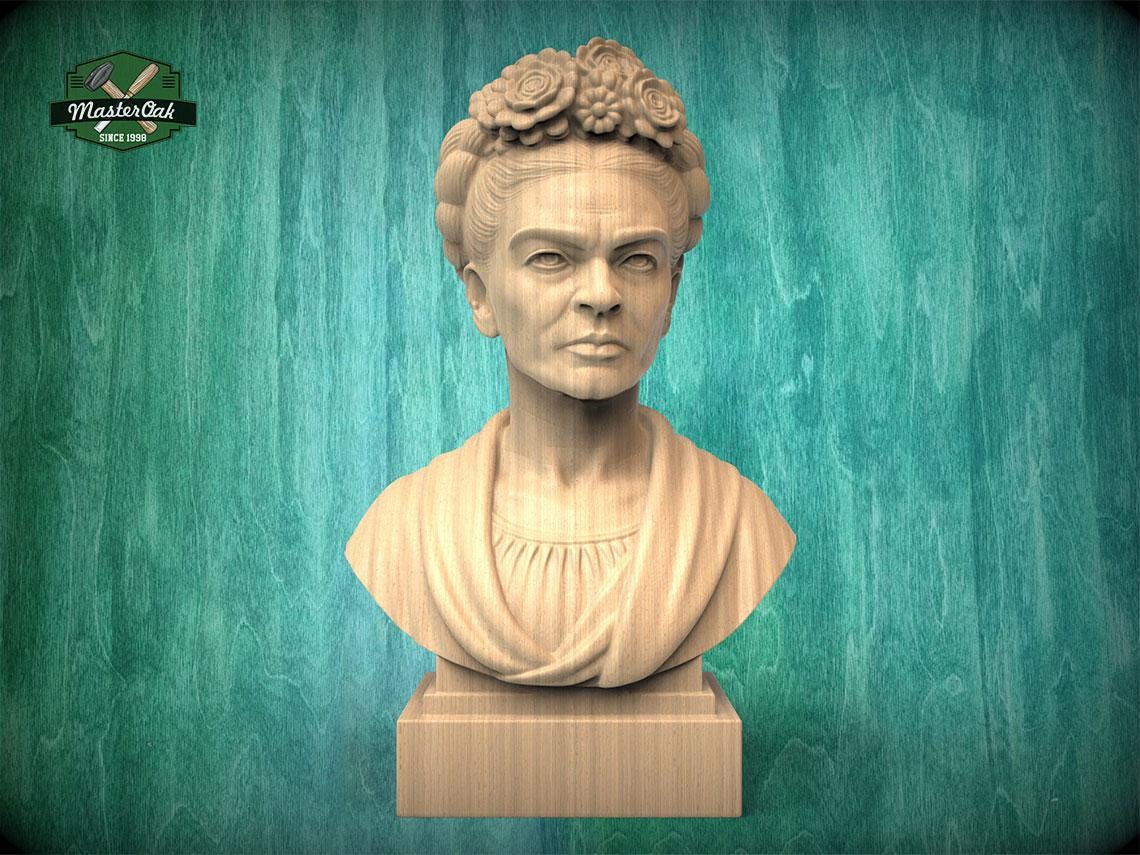 Frida Kahlo Bust | Carved & Hand-Finished Wood Statue | Gift for Art Lovers