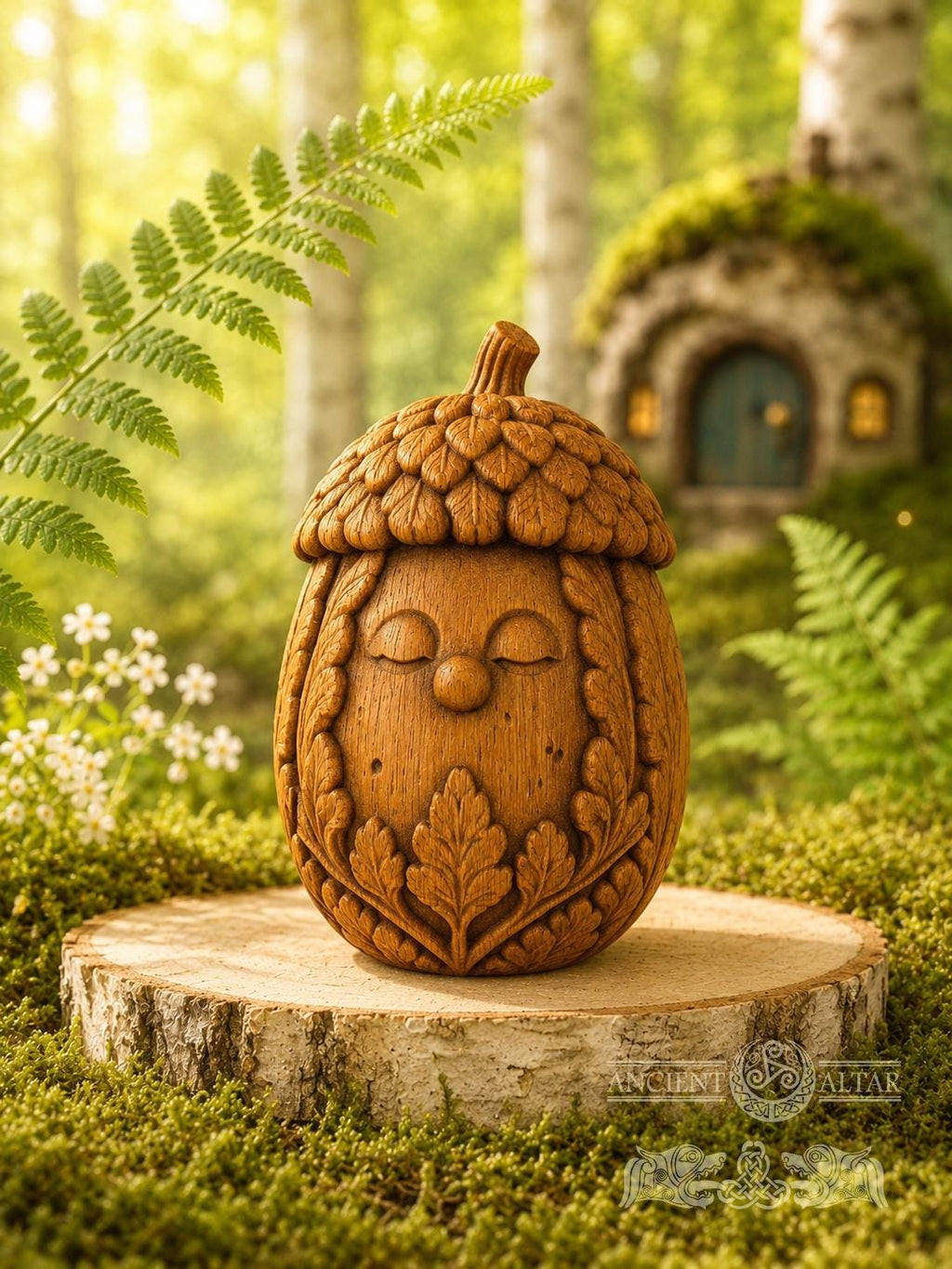 Wooden Acorn Forest Spirit Figurine, Oak Woodland Guardian, Good Luck Charm, Cozy Shelf Decor, Nature Lover Gift