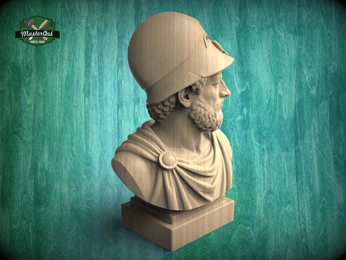 Pericles Bust, Hand-Finished Wood Sculpture | Ancient Athens Decor