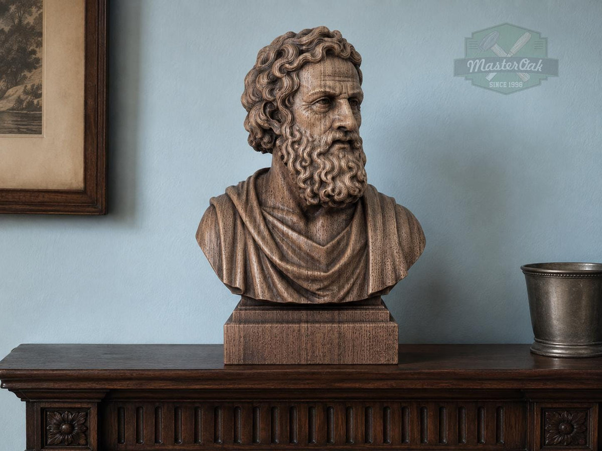Plato Bust, Hand-Finished Wood Sculpture | Greek Philosophy Decor