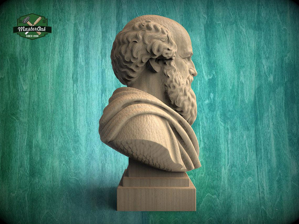 Archimedes Bust, Hand-Finished Wood Sculpture | Science History Gift for Office Library Decor
