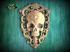 Skull & Scroll – Dark Baroque Wall Art, 1pc, Unpainted, Furniture Carving, Wood Onlay