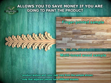 Load image into Gallery viewer, The image is a promotional advertisement for Master Oak, a company that specializes in painting products. It features a close-up of a wooden leaf-like design on a green background, along with two samples of different types of wood flooring. The text on the image provides information about the products, including the cost savings of painting the product and the variety of colors and textures available.
