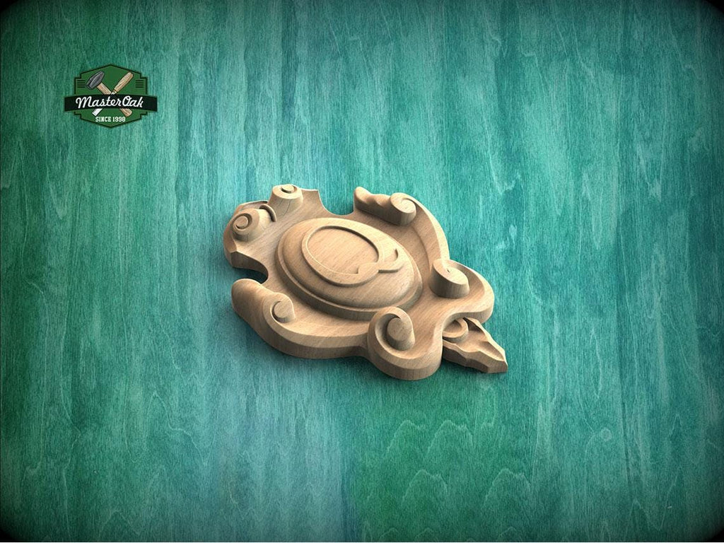 Personalized Noble Emblem: Ornate Wooden Cartouche Onlay, Unpainted, 1pc, Home Wall Embellishments, Furniture Carving