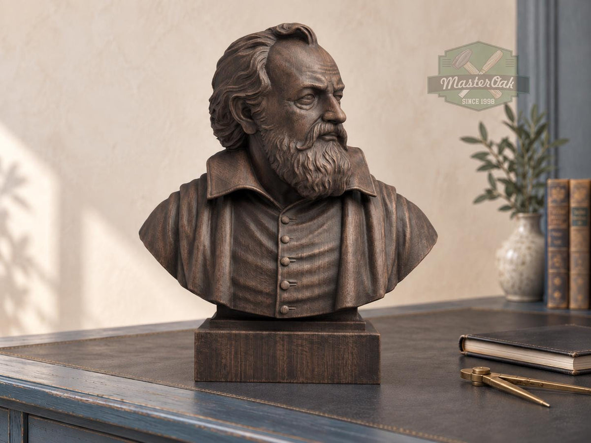Galileo Galilei Bust, Hand-Finished Wood Sculpture | Astronomy & Science Decor