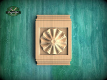 Load image into Gallery viewer, a wooden panel with a decorative flower design, set against a green background.
