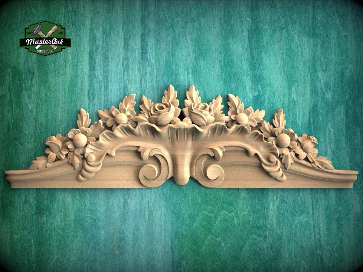 Elegant Floral Carved Wooden Crown for Cabinets - Classic Decorative Accent, 1pc, Unpainted, Home Wall Embellishments, Furniture Carving