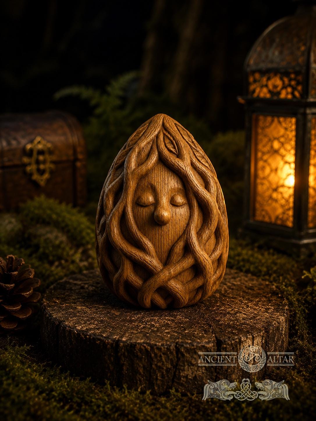 Wooden Forest Spirit Figurine, Oak Root Guardian, Woven Vine Sculpture, Cottagecore Shelf Decor, Nature Lover Gift