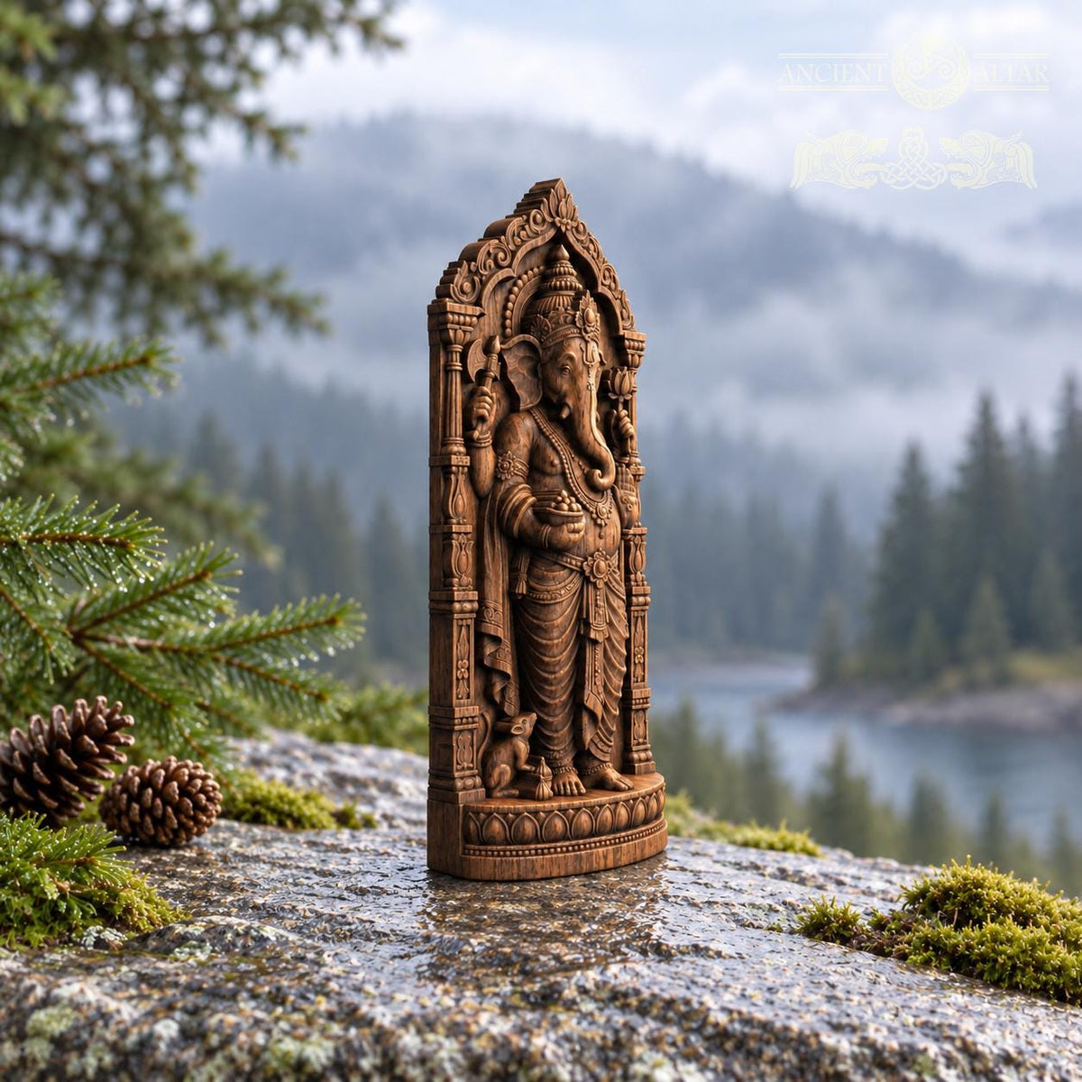 Wooden Ganesha Statue, Hindu Elephant God Figurine, Ganesh Altar Decor, Indian Deity Sculpture, Spiritual Yoga Gift