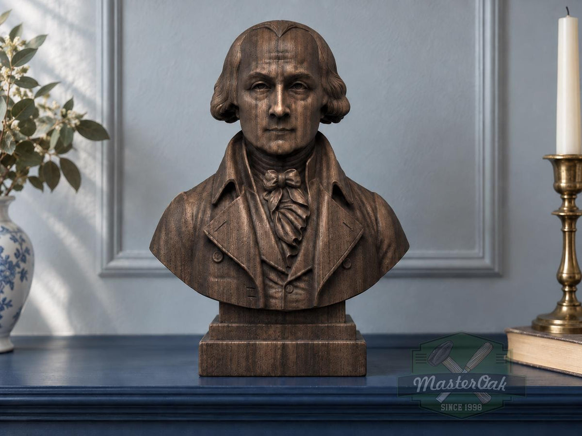 James Madison Bust, Hand-Finished Wood Sculpture | Presidential History Decor