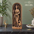 Artemis Wooden Statue with Deer, Greek Goddess of the Hunt Figurine, Moon Altar Decor, Ancient Mythology Sculpture, Pagan Gift