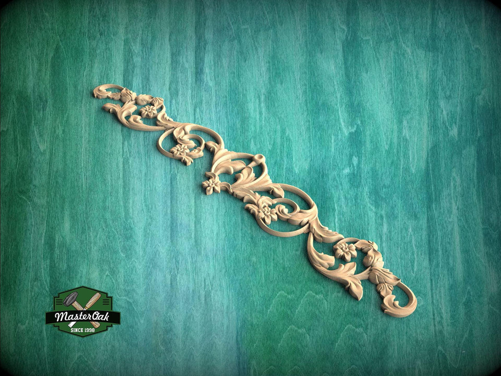 Floral Scroll Wood Applique with Symmetrical Vine Design