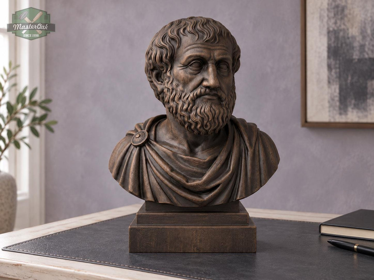 Aristotle Bust, Hand-Finished Wood Sculpture | Greek Philosophy Decor