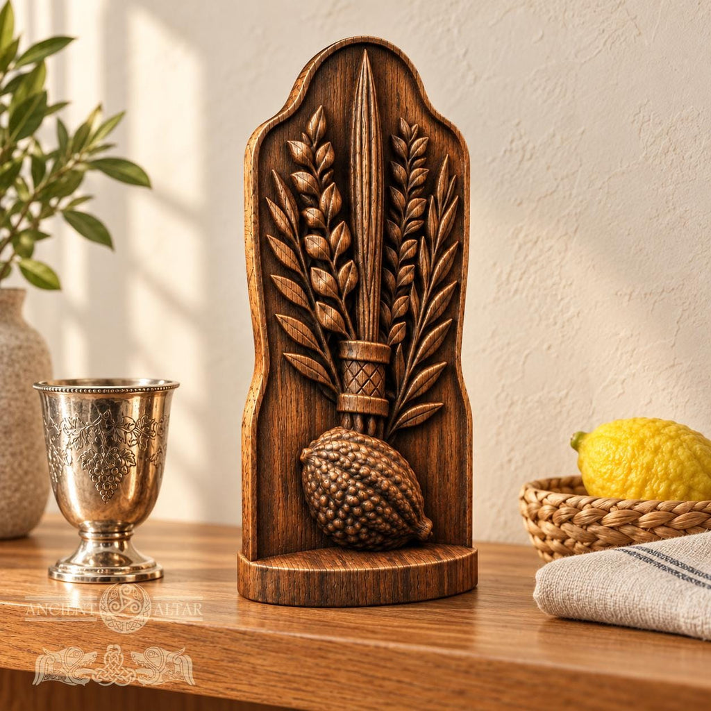 Lulav and Etrog Oak Wood Sculpture, Four Species Botanical Relief, Sukkot Decor, Judaica Art, Jewish Holiday Gift