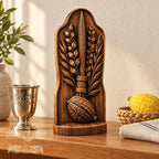 Lulav and Etrog Oak Wood Sculpture, Four Species Botanical Relief, Sukkot Decor, Judaica Art, Jewish Holiday Gift