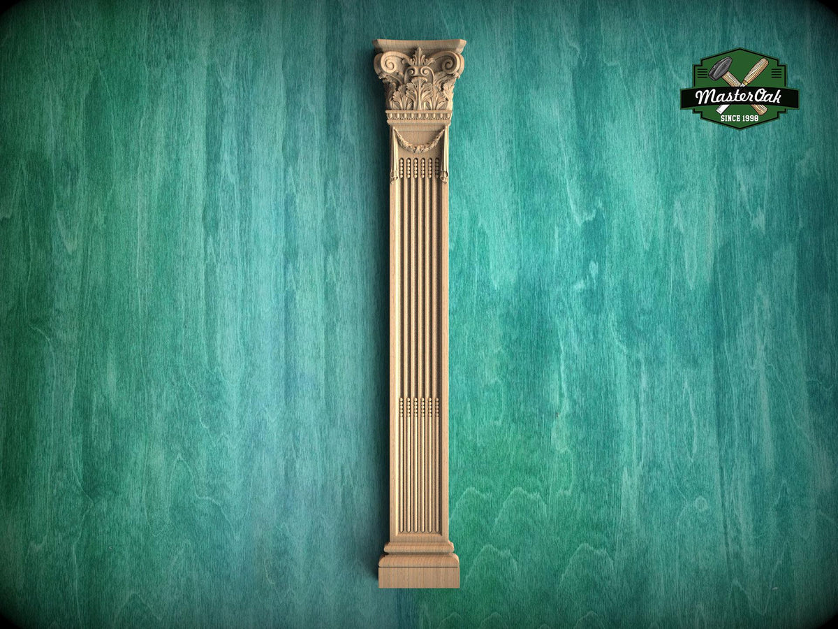 Wooden Carved Regal Ionic Pilaster , wood ionic  pilaster, 1pc, Unpainted, Carved Wood Trim Post Pillars, Flat Back Columns