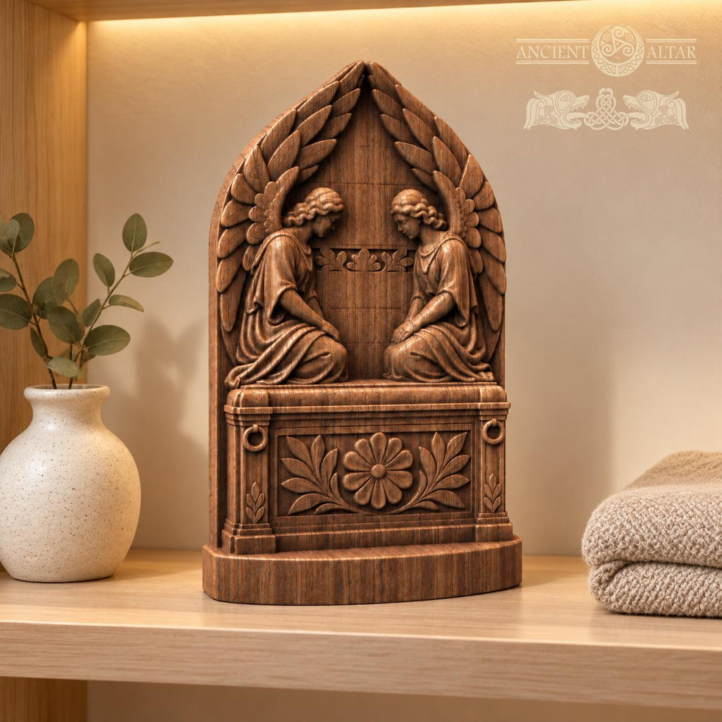 Ark of the Covenant with Cherubim, Solid Oak Wood Relief, Winged Angels Sculpture, Biblical Judaica Decor, Religious Gift