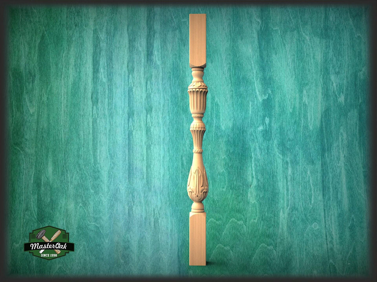 Carved Wood Stair Baluster, Ash Wood Banister (35.4 inch)
