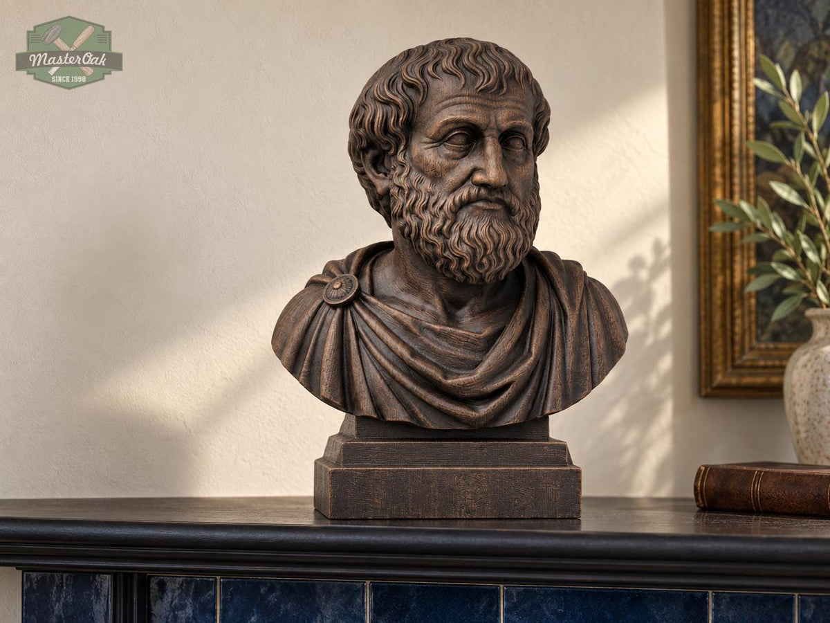 Aristotle Bust, Hand-Finished Wood Sculpture | Greek Philosophy Decor