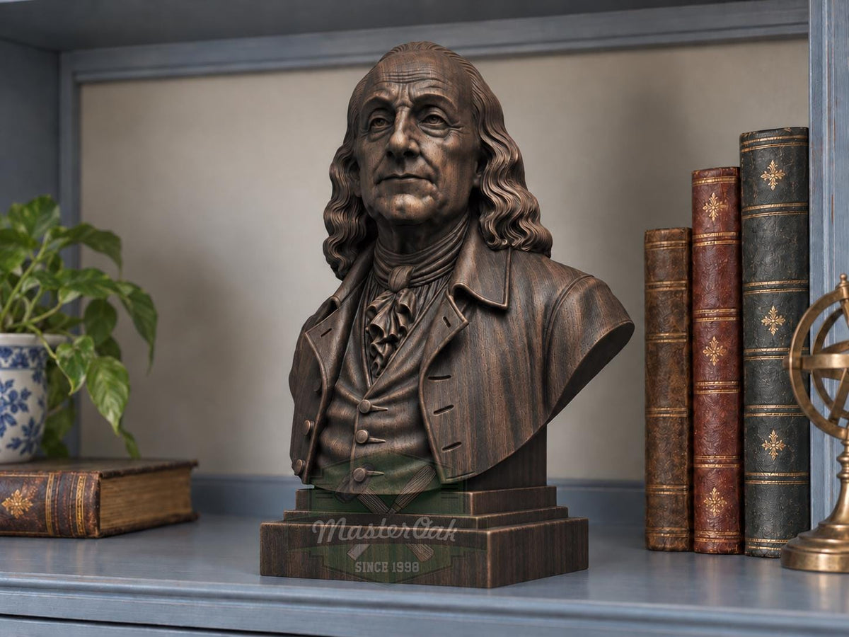 Wooden Benjamin Franklin Sculpture | Hand-Sanded & Hand-Toned | American History Decor