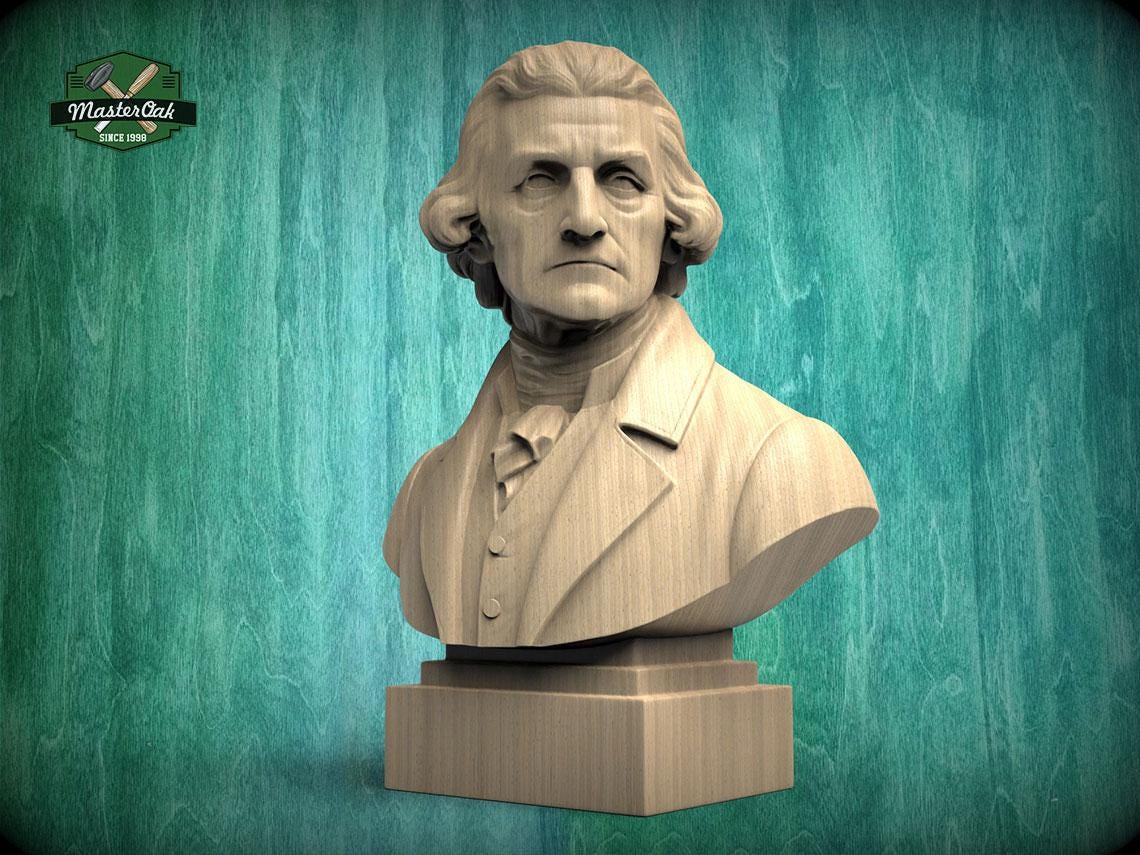 Thomas Jefferson Bust, Hand-Finished Wood Sculpture | American History Decor