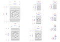 various sizes of a decorative stone piece with a flower-like design, each with its own dimensions and measurements.