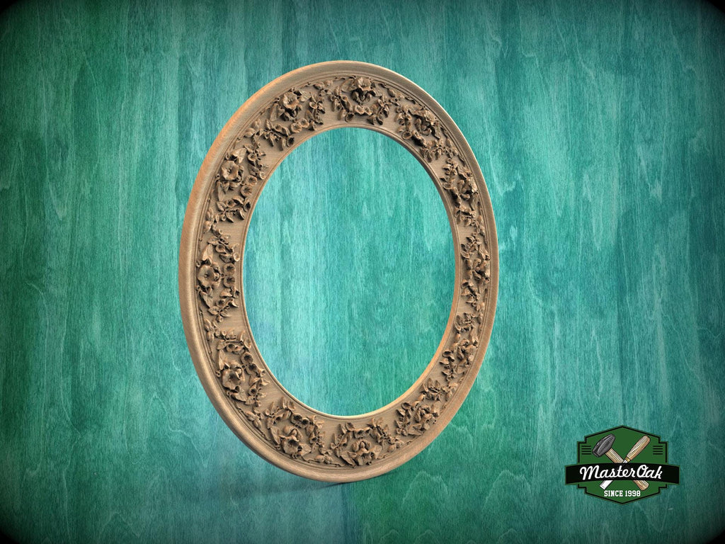 Antique-Style Circular Wood Frame with Floral Carvings for Elegant Interiors, 1 pc, Unpainted, Home Wall Embellishment, Carved Mirror Frame