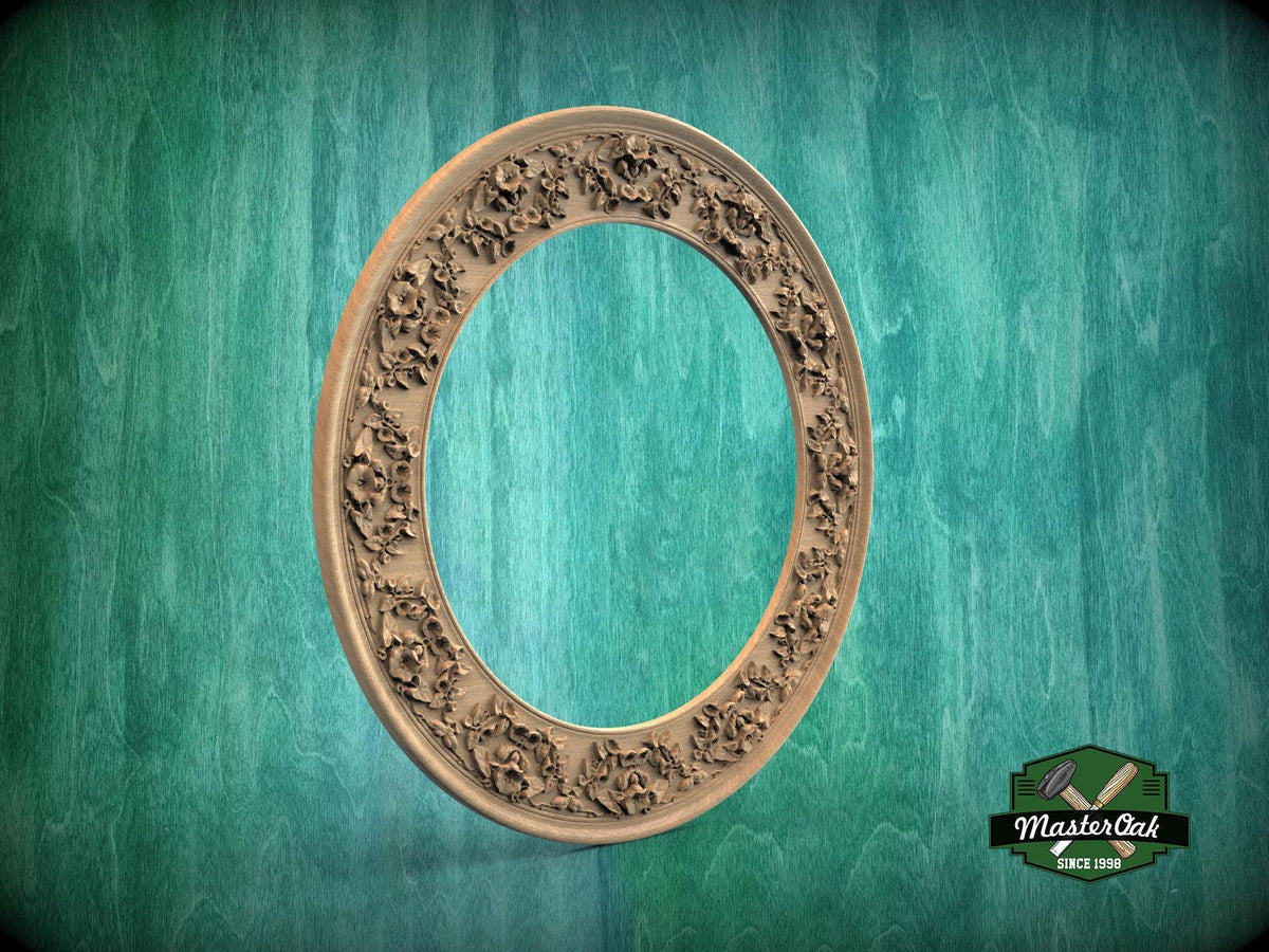Antique-Style Circular Wood Frame with Floral Carvings for Elegant Interiors, 1 pc, Unpainted, Home Wall Embellishment, Carved Mirror Frame