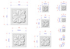 various sizes of white stone carvings, each with its own unique design. The carvings are shown in different dimensions, ranging from small to large, and are accompanied by corresponding measurements in centimeters. The image is a collection of these carvings, showcasing the diversity and intricacy of the stone carvings.