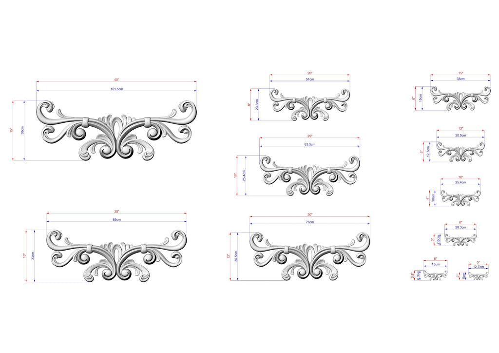 Grand Scroll Wood Applique – Ornamental Crest with Flowing Curves