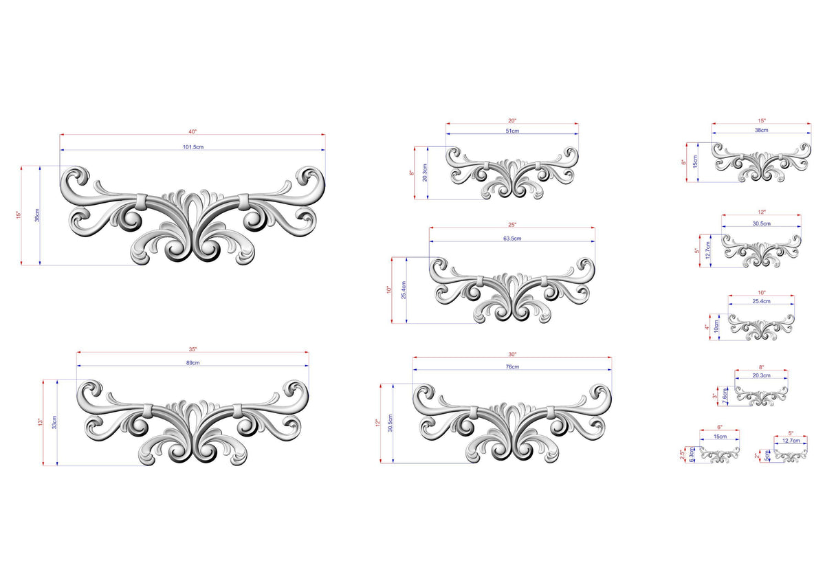 Grand Scroll Wood Applique – Ornamental Crest with Flowing Curves