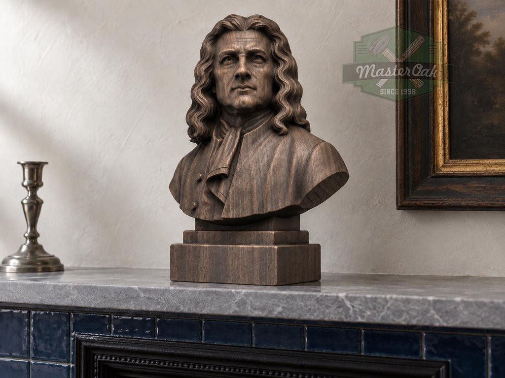 Isaac Newton Bust, Hand-Finished Wood Sculpture | Physics & Math Decor