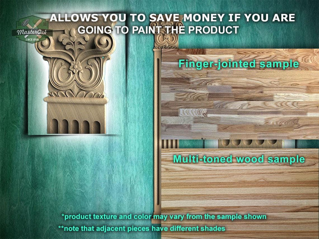 Wooden Carved Classic Corinthian Column Pilaster,  wood ionic  pilaster, 1pc, Unpainted, Carved Wood Trim Post Pillars, Flat Back Columns